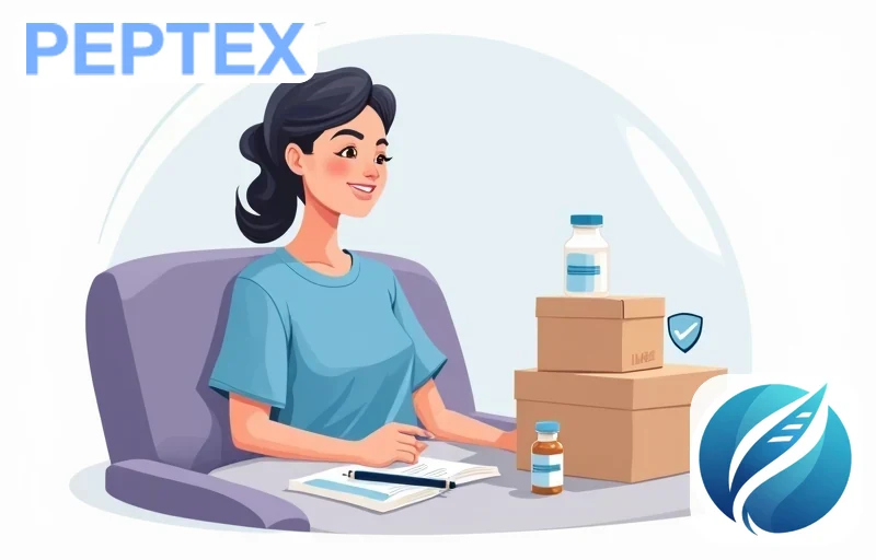 Satisfied repeat customer in blue t-shirt with multiple PEPTEX order boxes