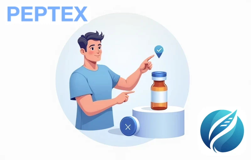 Person in blue t-shirt confidently choosing premium peptide supplier with checkmark