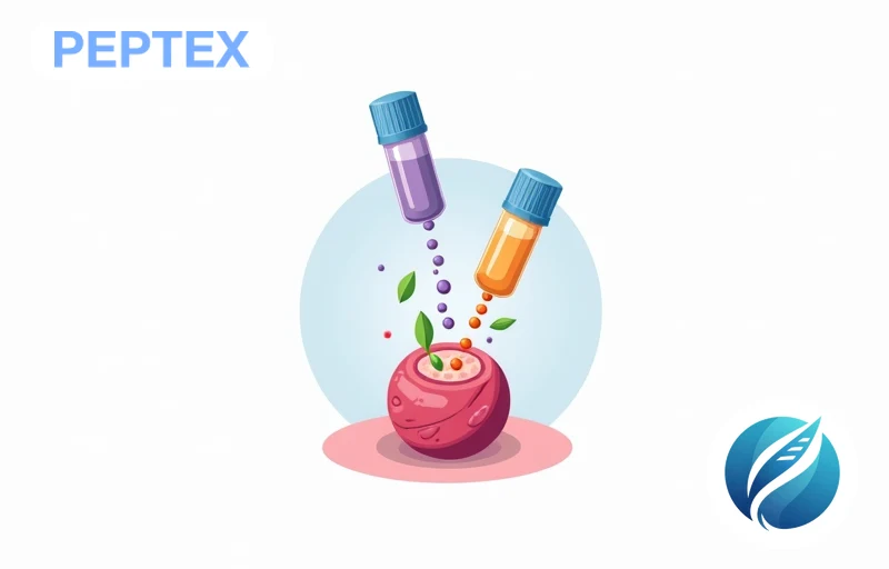 BPC-157 and TB-500 molecules activating tissue repair pathways in a damaged cell diagram